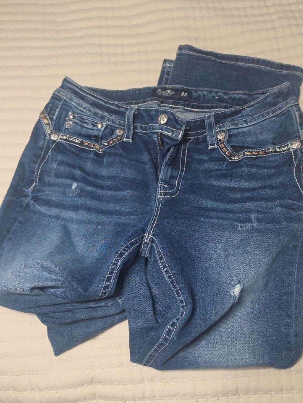 Miss Me Dark Blue Bootcut Jeans with Embellished Back Pockets - Picture 3 of 5